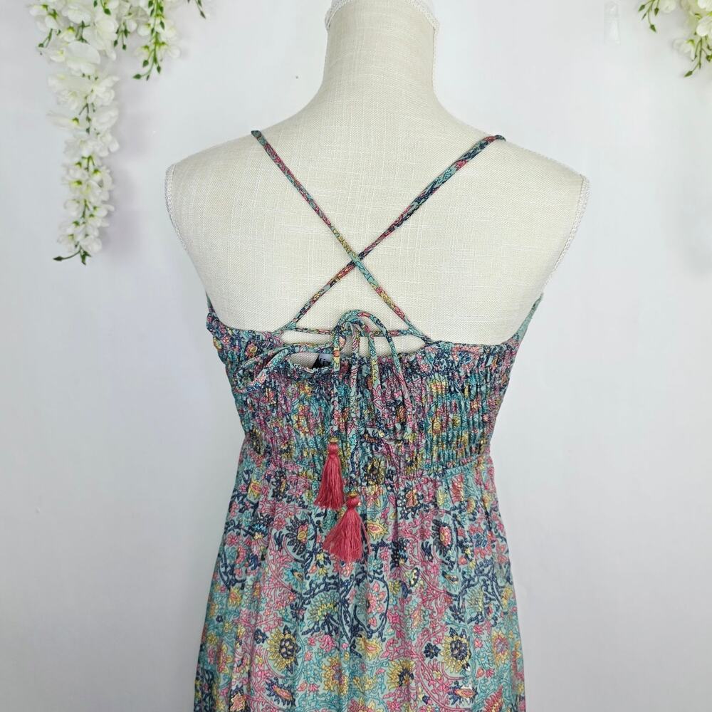 fab’rik Maxi Dress Large Mint Paisley Boho Tassel Tie Cottage Festival Whimsical - Picture 6 of 12